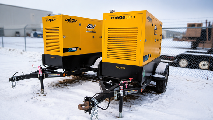 Megagen trailer-mounted generators available for rent from ADV Energy Rentals
